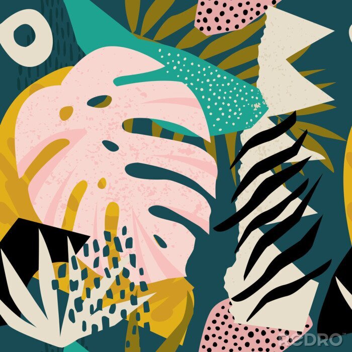 Sticker  Feuilles tropicales abstraction colorée