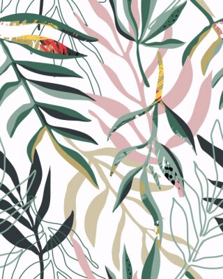 Sticker  Feuilles tropicales abstraites sur fond blanc