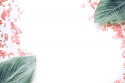 Sticker  Feuilles vertes et cristaux roses