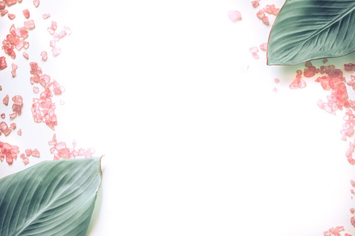 Sticker  Feuilles vertes et cristaux roses