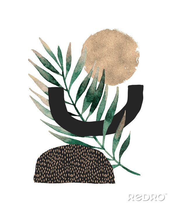 Sticker  Feuilles vertes et motifs abstraits