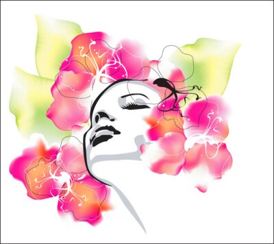 Sticker  fille de vecteur de printemps