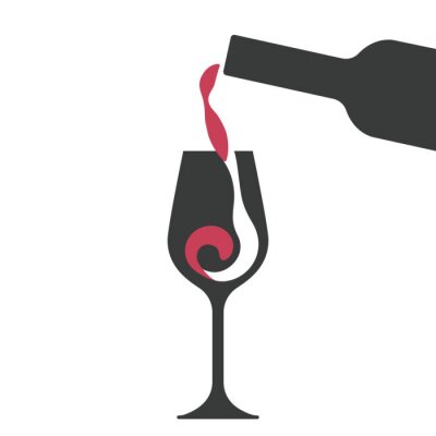 Sticker  Filling a glass of red wine, wine glass and wine bottle vector silhouettes.