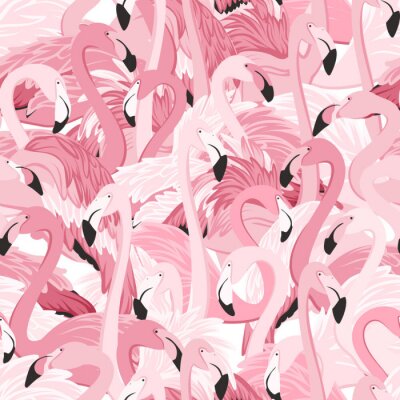 Flamants roses sur un motif graphique