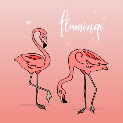 Sticker  Flamingo in cartoon style. Stickers. Hand drawn illustration. Elements for greeting card, poster, banners. T-shirt, notebook and sticker design