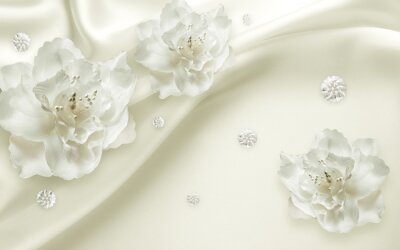 Sticker  fleurs blanches 3d sur fond crème