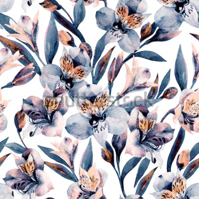 Sticker  Fleurs bleues avec des éléments orange