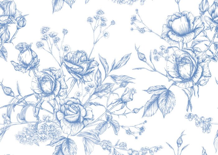 Sticker  Fleurs bleues en style esquisse sur fond blanc
