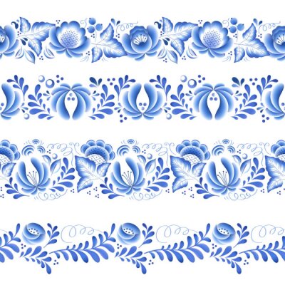 Sticker  Fleurs bleues ornement belle folklorique de porcelaine russe floral.