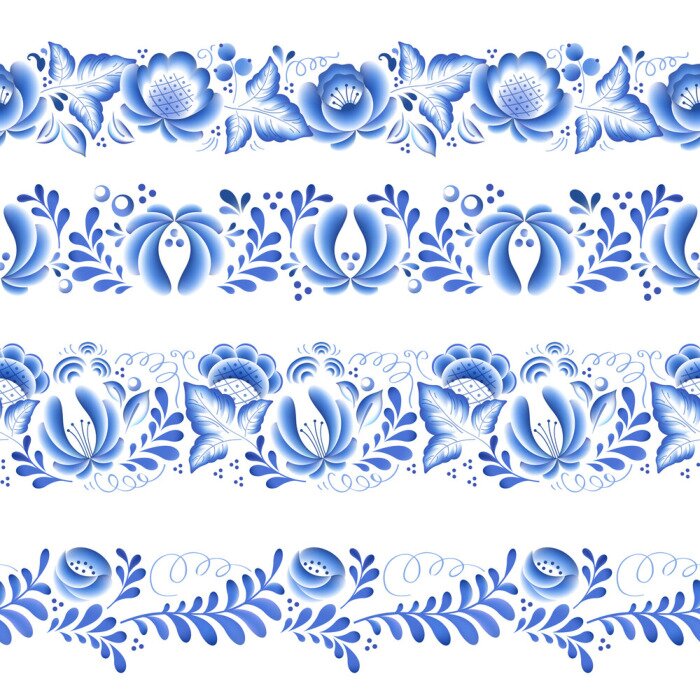 Sticker  Fleurs bleues ornement belle folklorique de porcelaine russe floral.