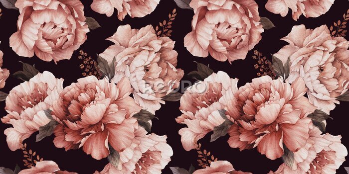 Sticker  Fleurs de pivoine sur fond noir