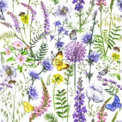 Sticker  Fleurs des champs avec papillons et abeilles