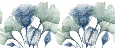 Sticker  Fleurs et feuilles bleues délicates