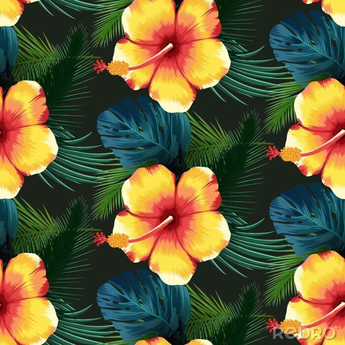 Sticker  Fleurs et feuilles exotiques jaunes