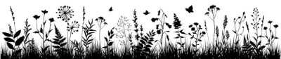 Sticker  Fleurs et herbes noires et blanches dans le pré