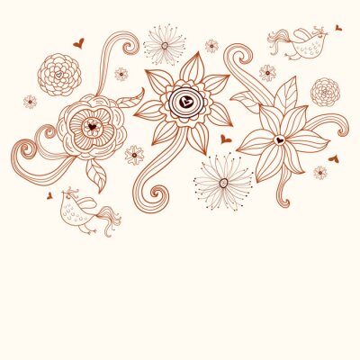 Sticker  Fleurs et oiseaux