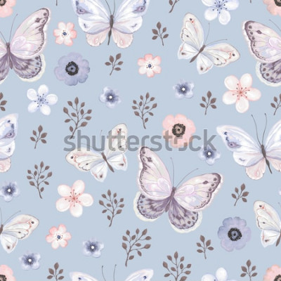 Sticker  Fleurs et papillons aux couleurs pastel