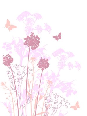Sticker  Fleurs et papillons dans les tons de rose