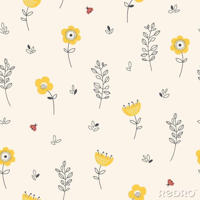 Sticker  Fleurs et petites coccinelles