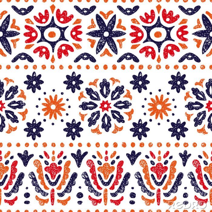 Sticker  Fleurs ethniques rouges et bleu marine