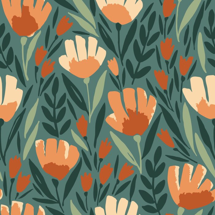 Sticker  Fleurs oranges sur fond vert