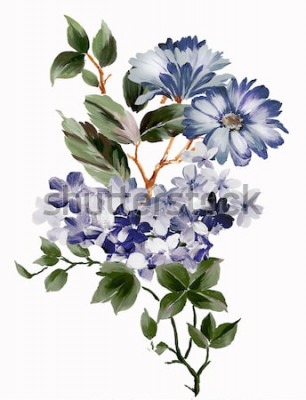 Sticker  Fleurs peintes avec des couleurs bleues