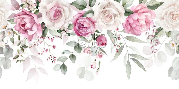 Sticker  Fleurs roses roses et blanches sur une guirlande