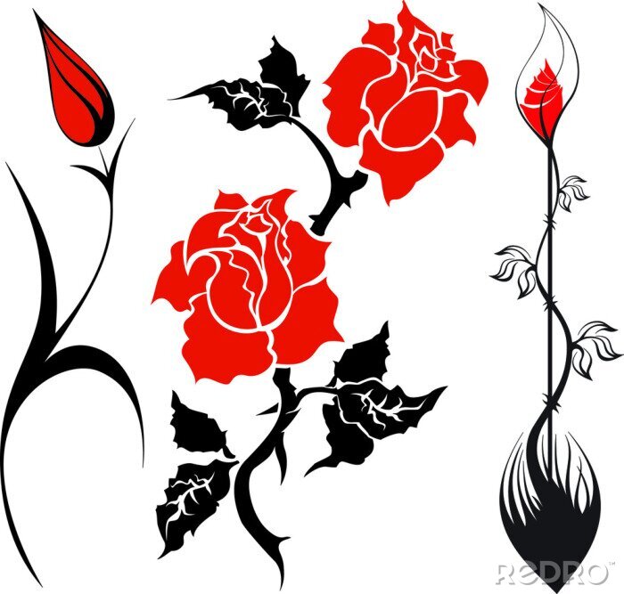 Sticker  fleurs rouges et noires