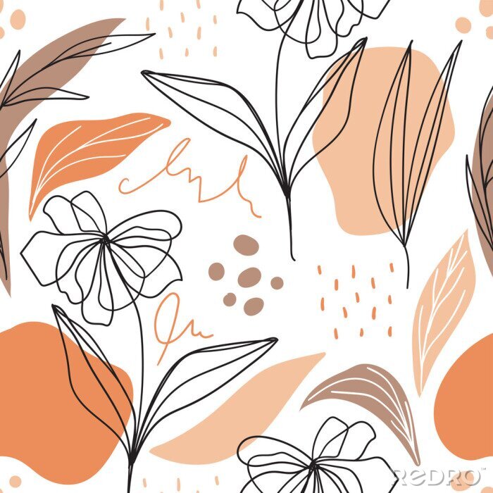 Sticker  Fleurs scandinaves peintes dans les tons orange