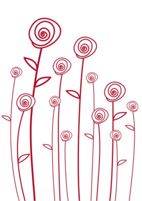 Sticker  Fleurs sur un dessin rouge