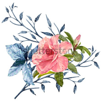 Sticker  Fleurs vintage aux feuilles bleues