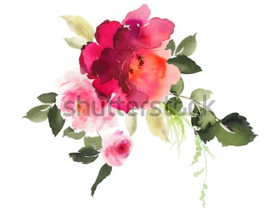 Sticker  Fleurs vintage peintes avec de la peinture aquarelle