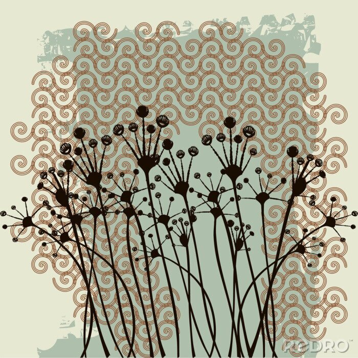 Sticker  Fleurs vintage sur une illustration abstraite
