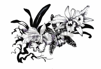 Sticker  Fleurs vintage sur une illustration en noir et blanc