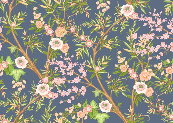 Sticker  Floral seamless pattern in chinoiserie style. Vector illustration.