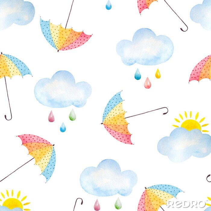 Sticker  Fond aquarelle avec des parapluies
