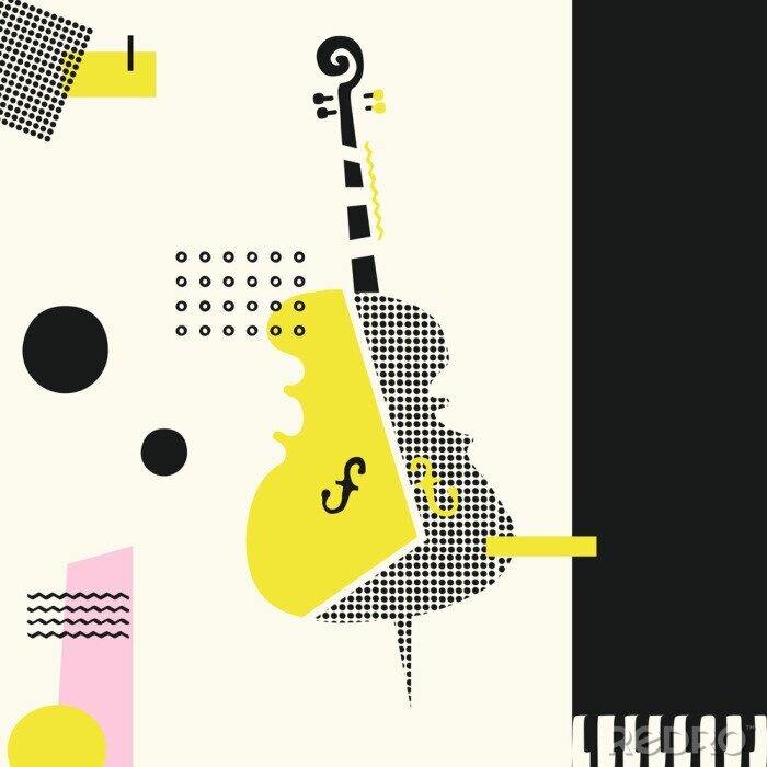 Sticker  Fond coloré de musique avec illustration vectorielle de violoncelle isolé. Affiche du festival de musique géométrique, création de violoncelle