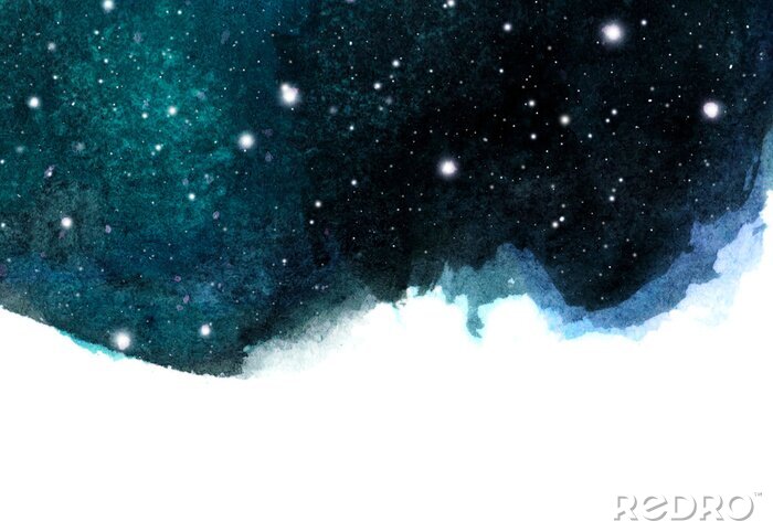 Sticker  Fond de ciel de nuit aquarelle avec des étoiles. mise en page cosmique avec un espace pour le texte.