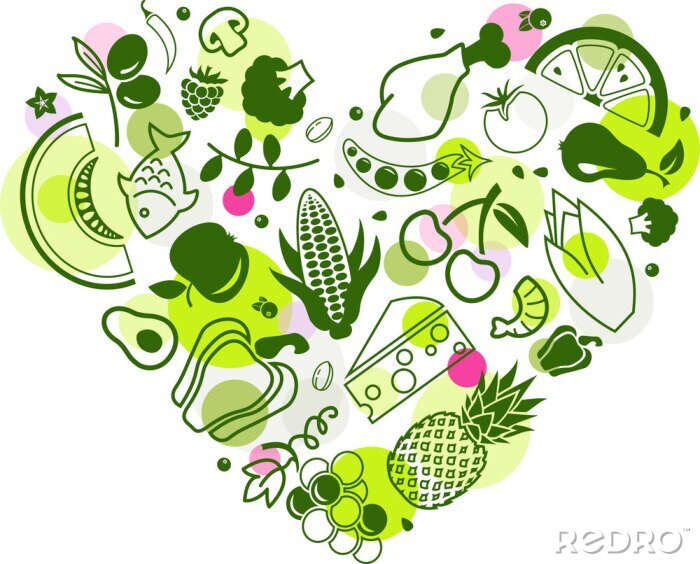 Sticker  fond de nourriture colorée & saine - illustration vectorielle