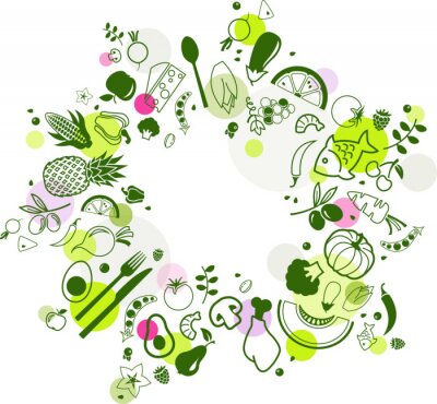 Sticker  fond de nourriture colorée & saine - illustration vectorielle