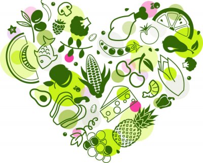 Sticker  fond de nourriture colorée & saine - illustration vectorielle