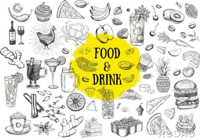 Sticker  Food and drink hand drawn illustration