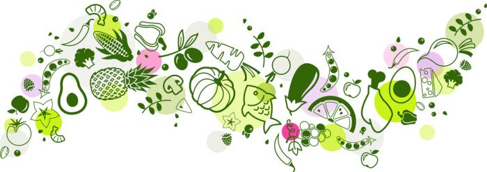 Sticker  food banner green - healthy & colourful - vector illustration
