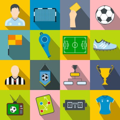 Sticker  Football, plat, icônes, ensemble