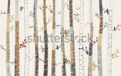 Sticker  Forest tree pattern on decorative background wallpaper