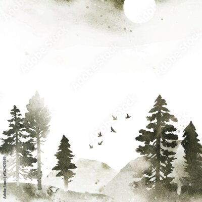 Sticker  Forêt de conifères vue de loin