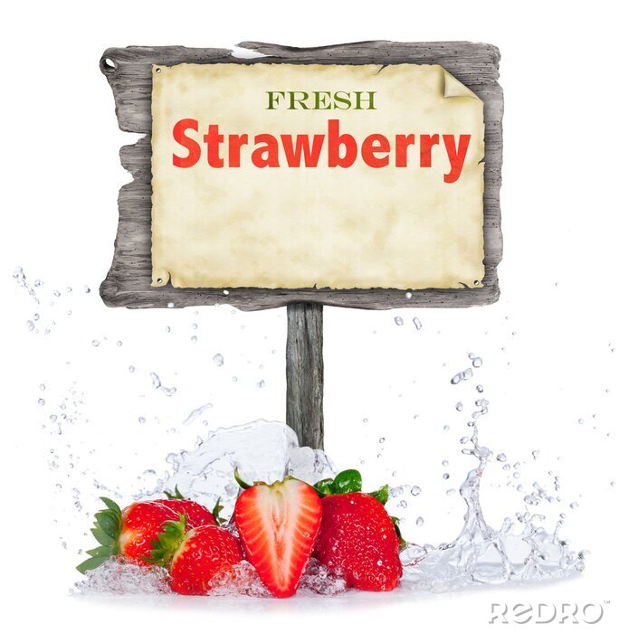 Sticker  Frais, fraises, eau, éclaboussure, blanc