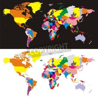 Sticker  fully editable vector world map with all countries in different colors 