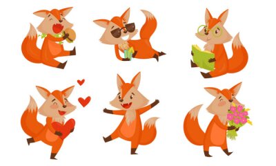 Sticker  Funny Cute chanterelle Animal Cartoon Character Vector Isolated Set