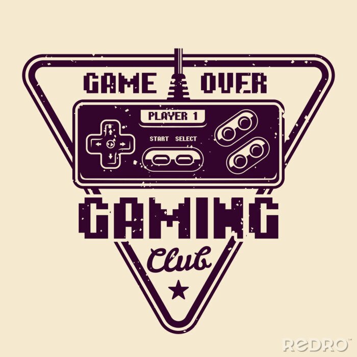 Sticker  Gaming club vector emblem with retro gamepad